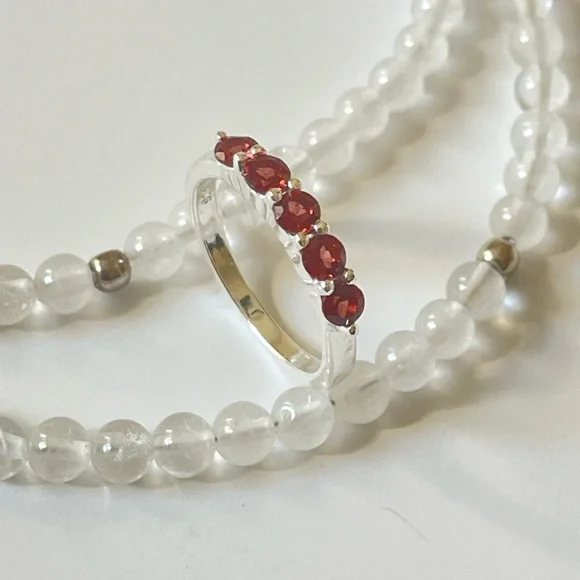925 Sterling Silver Natural Garnet Band “Vibes” Sizes available US: 9 - Picture 8 of 17